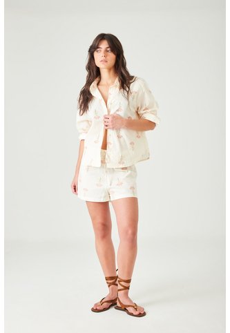 Tennis Bermuda Con Estampado Floral En Algodón Crema Para Mujer Tennis