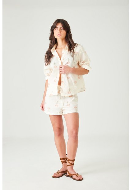 Tennis Bermuda Con Estampado Floral En Algodón Crema Para Mujer