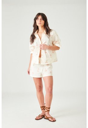 Tennis Bermuda Con Estampado Floral En Algodón Crema Para Mujer