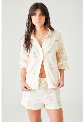 Tennis Bermuda Con Estampado Floral En Algodón Crema Para Mujer