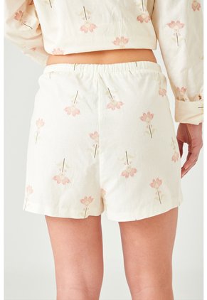 Tennis Bermuda Con Estampado Floral En Algodón Crema Para Mujer