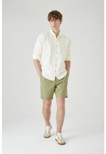 Tennis Bermuda Tradicional Con Bolsillos Diagonales En Algodón Verde Oliva Para Hombre