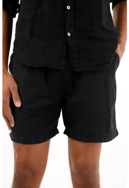 Tennis Bermuda Negra Con Bolsillos En Costados Para Hombre