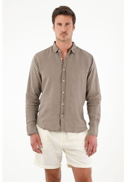 Camisa Café 100% Lino Para Hombre