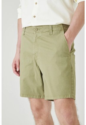 Tennis Bermuda Tradicional Con Bolsillos Diagonales En Algodón Verde Oliva Para Hombre
