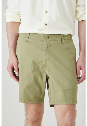 Tennis Bermuda Tradicional Con Bolsillos Diagonales En Algodón Verde Oliva Para Hombre