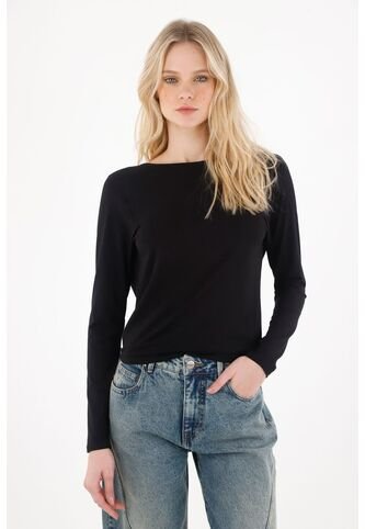 Tennis Camiseta En Tejido Liviano Con Escote En Espalda Negra Para Mujer Tennis