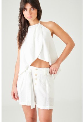 Tennis Bermuda Tradicional Con Botonadura Frontal Blanca Para Mujer