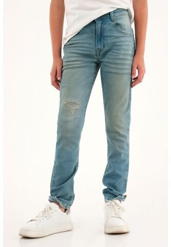 Jean Slim Tono Claro Con Roto Para Niño Tennis