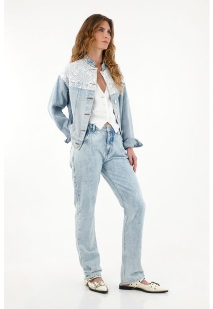 Tennis Jean Recto Tiro Medio Azul Claro Para Mujer