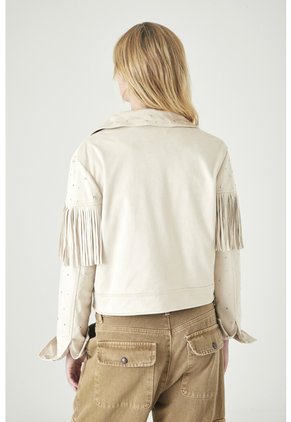 Tennis Chaqueta Corta Con Flecos Y Mini Tachas En Beige Para Mujer