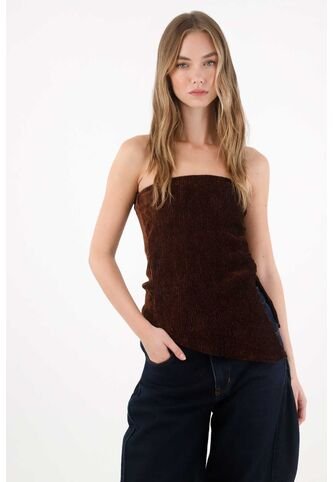Tennis Camiseta Strapless En Tela Tipo Velvet Café Para Mujer Tennis
