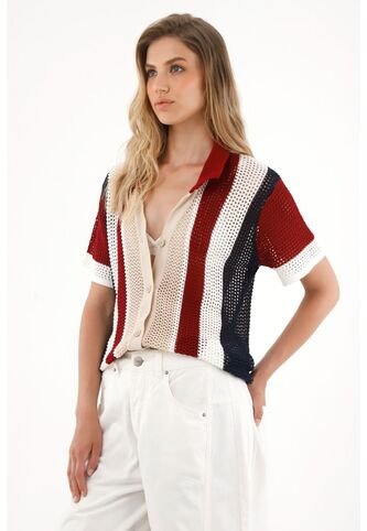 Tennis Camisa Tejida Con Diseño A Rayas Multicolor Para Mujer Tennis