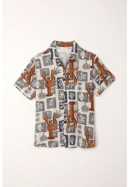 Tennis Camisa Tipo Bowling Con Estampado De Langostas Para Hombre