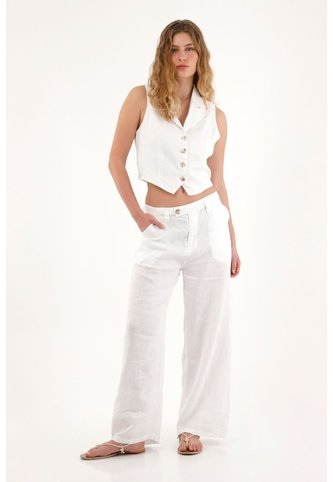 Tennis Chaleco Blanco En 100% Lino Para Mujer Tennis