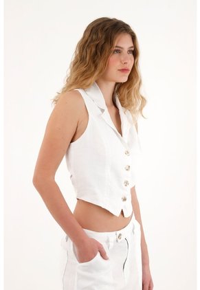 Tennis Chaleco Blanco En 100% Lino Para Mujer