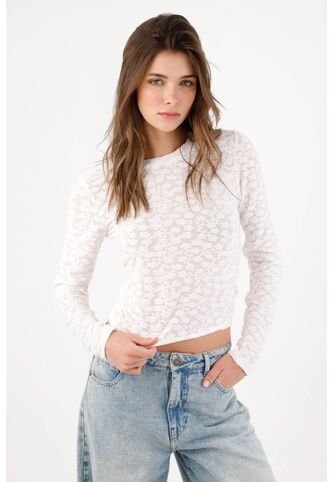 Tennis Camiseta Slim Con Textura Floral Translúcida De Poliéster Blanco Para Mujer Tennis