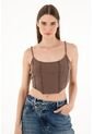 Tennis Camiseta Café En Rib Tipo Crop Para Mujer de Tennis