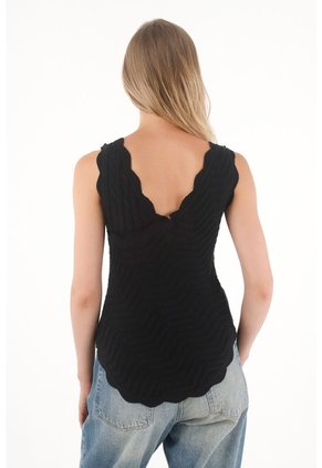 Tennis Camisa Negra Tejida Diseño Cruzado Para Mujer