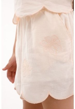 Bermuda Con Flores Bordadas Crudo Para Niña