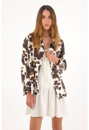 Tennis Chaqueta Cow Print De Botones Para Mujer