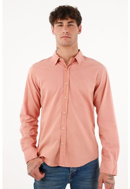 Camisa De Tela Oxford Manga Larga Rosada Para Hombre