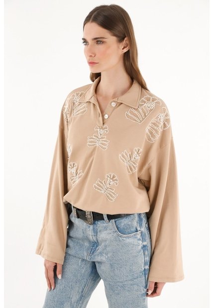Buzo Tipo Polo Con Bordados Para Mujer