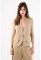 Tennis Chaleco Fit Relajado Con Solapa Amplia En Lino Beige Para Mujer de Tennis