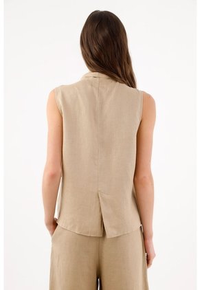 Tennis Chaleco Fit Relajado Con Solapa Amplia En Lino Beige Para Mujer