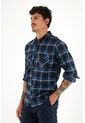 Tennis Camisa Leñadora Con Botones En Madera Azul De Ajuste Cómodo Para Hombre de Tennis