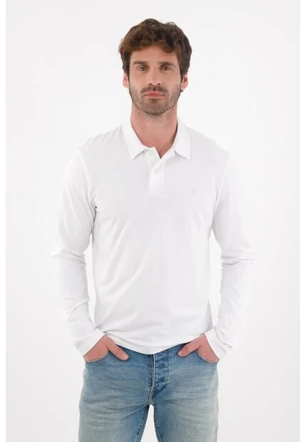 Tennis Polo Manga Larga Blanca Para Hombre