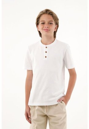 Camiseta Blanca Con Perilla De Botones Para Niño