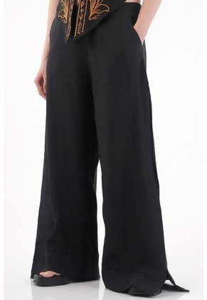Tennis Pantalón Wide Leg En 100% Lino Negro Para Mujer