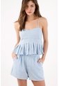 Tennis Camisa Corto Fit Relajado Con Doble Volante En Azul Cielo Para Mujer de Tennis