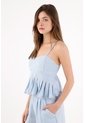 Tennis Camisa Corto Fit Relajado Con Doble Volante En Azul Cielo Para Mujer de Tennis
