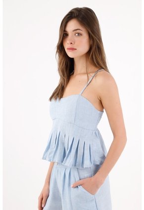 Tennis Camisa Corto Fit Relajado Con Doble Volante En Azul Cielo Para Mujer