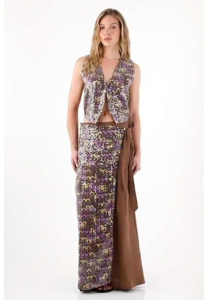 Tennis Chaleco Con Lentejuelas Café Para Mujer