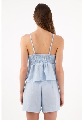 Tennis Camisa Corto Fit Relajado Con Doble Volante En Azul Cielo Para Mujer