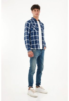 Tennis Camisa De Diseño A Cuadros Azul Para Hombre