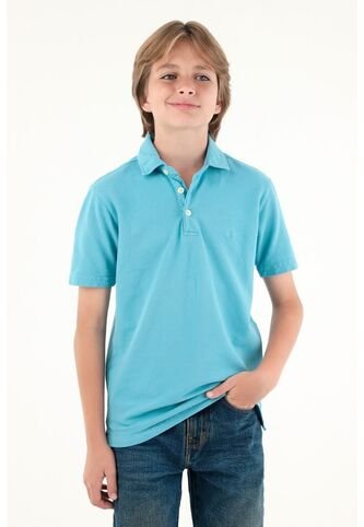 Polo Azul Manga Corta Para Niño Tennis