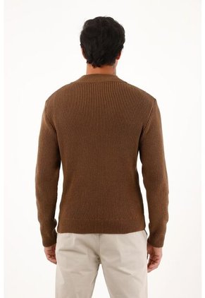 Buzo Café De Cuello Alto Con Cierre Para Hombre