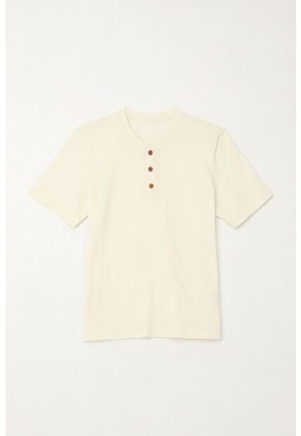 Camiseta Cuello Redondo Con Botones Crudo Para Niño