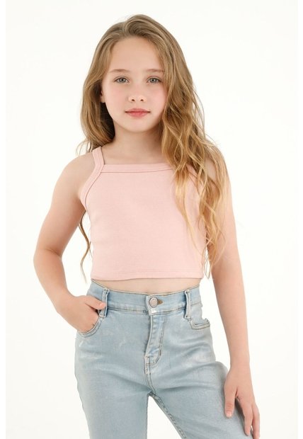 Camiseta Crop Rosada En Rib Para Niña