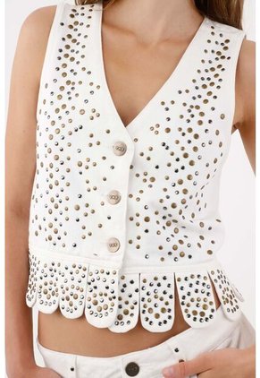 Tennis Chaleco Entallado Con Peplum Ondulado Y Taches En Algodón Blanco Para Mujer