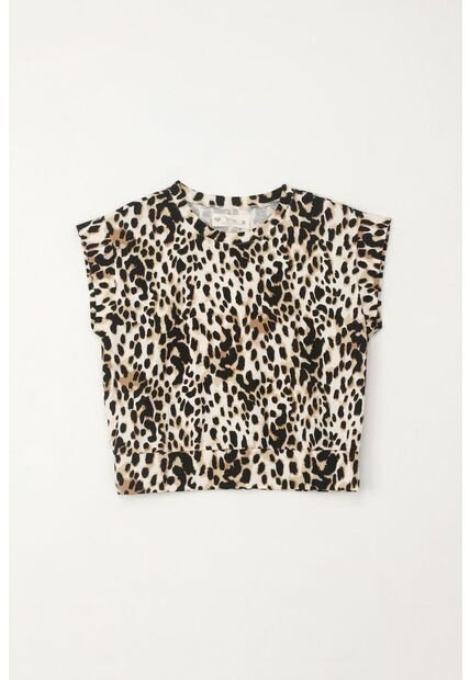 Camiseta Manga Sisa De Animal Print Para Niña