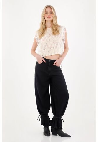 Tennis Jean Wide Leg Con Amarres En Bota Negro Para Mujer Tennis