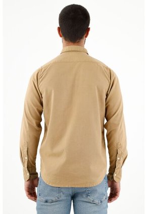 Camisa Manga Larga Café Para Hombre