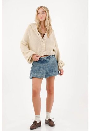 Tennis Buzo Tejido Con Capucha Crudo Para Mujer