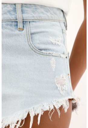 Tennis Bermuda Con Rotos Y Ruedo Desflecado Azul Para Mujer