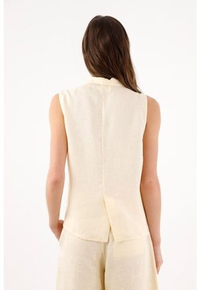 Tennis Chaleco Fit Relajado Con Solapa Amplia En Lino Beige Para Mujer